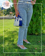 Leopard print rhinestone jeans