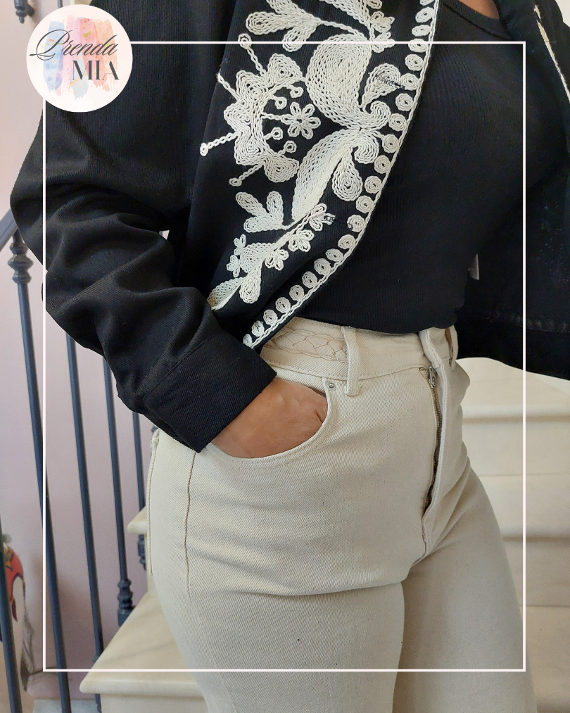 Pantalon jean beige taille haute