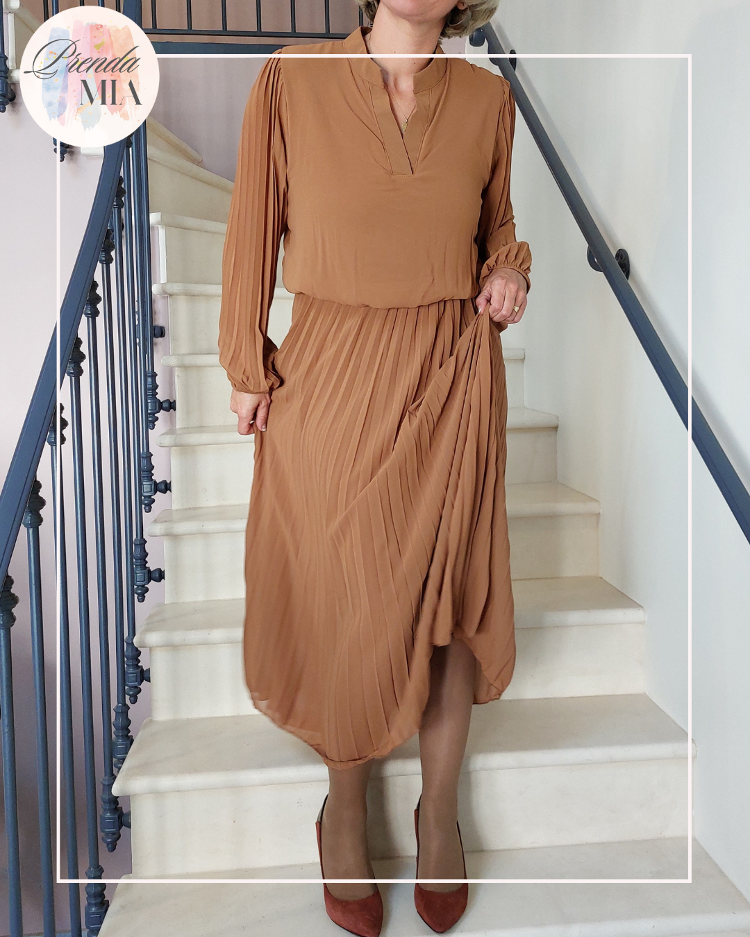 Robe longue plissée Sofia - camel