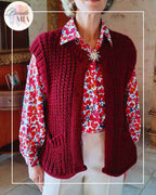 Gilet Sans Manche grosses mailles Bordeaux
