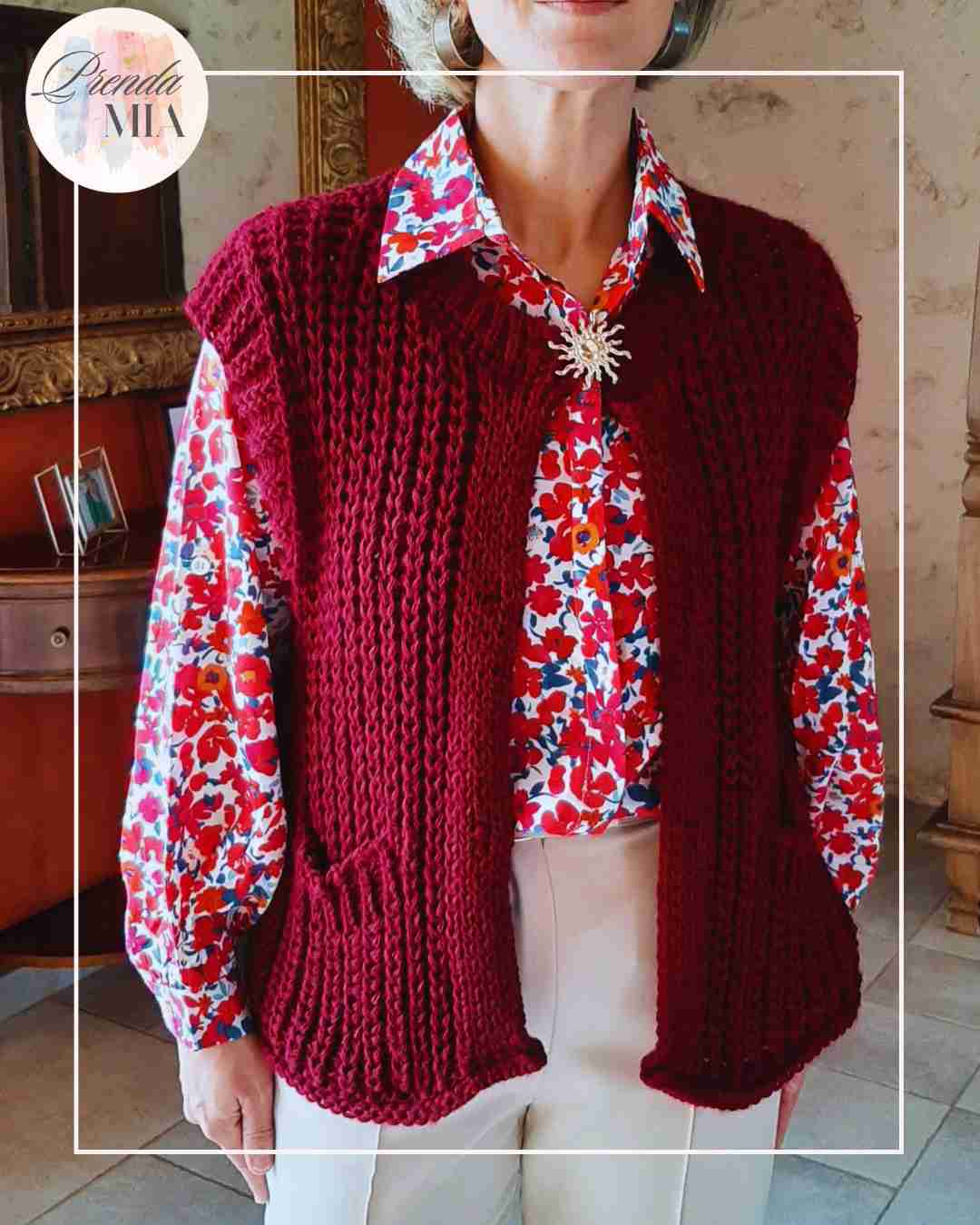 Gilet Sans Manche grosses mailles Bordeaux