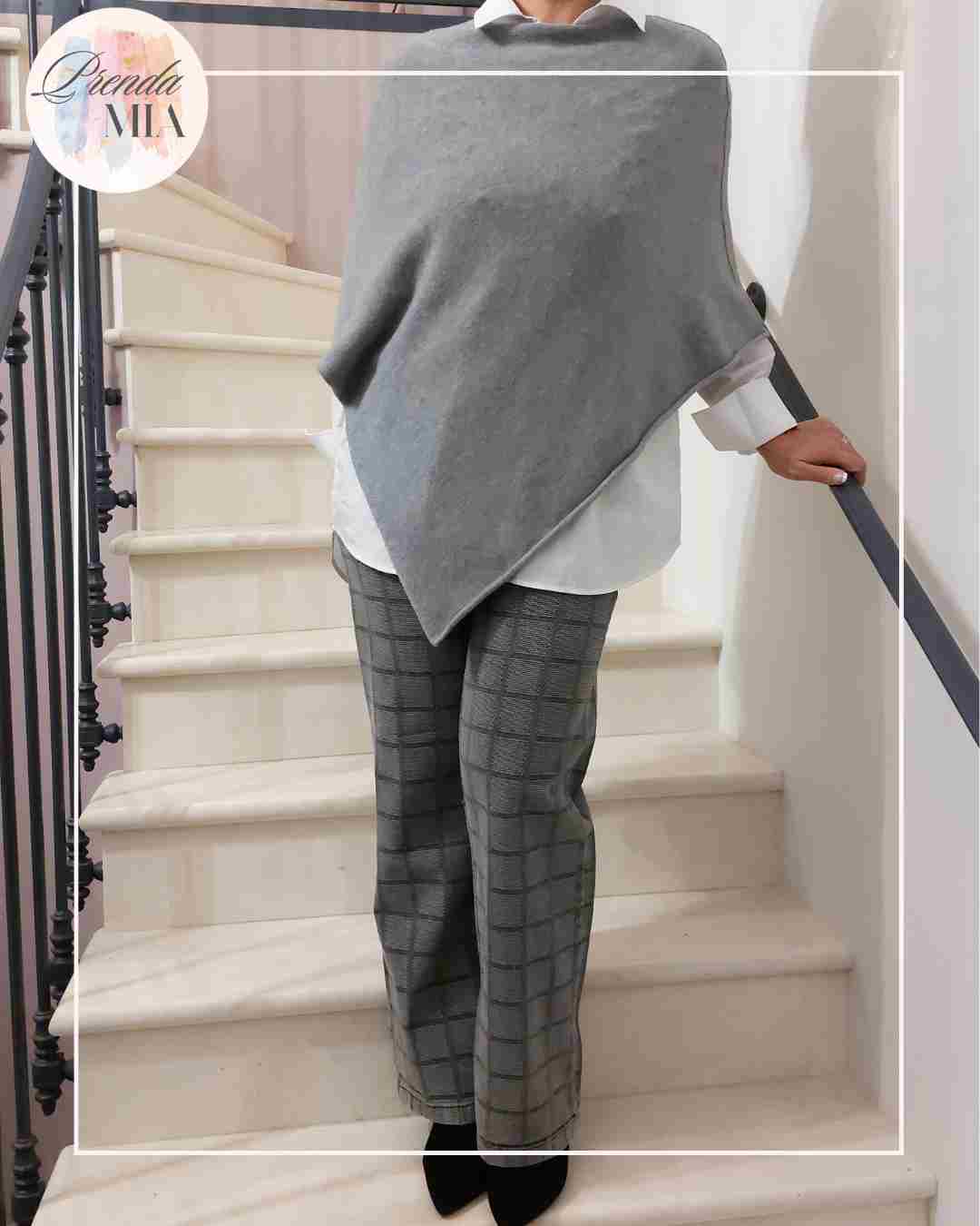 Jean Gris Mom – bleu gris carreaux