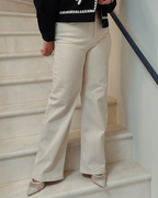 Pantalon jean beige taille haute