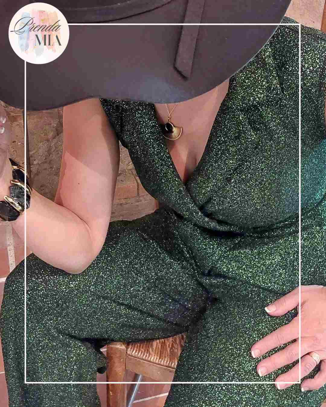 Combinaison pailletée métallique vert émeraude