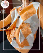 Gilet Jacquard Losanges - Orange & Beige