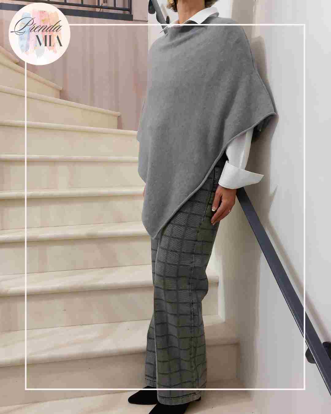 Jean Gris Mom – bleu gris carreaux