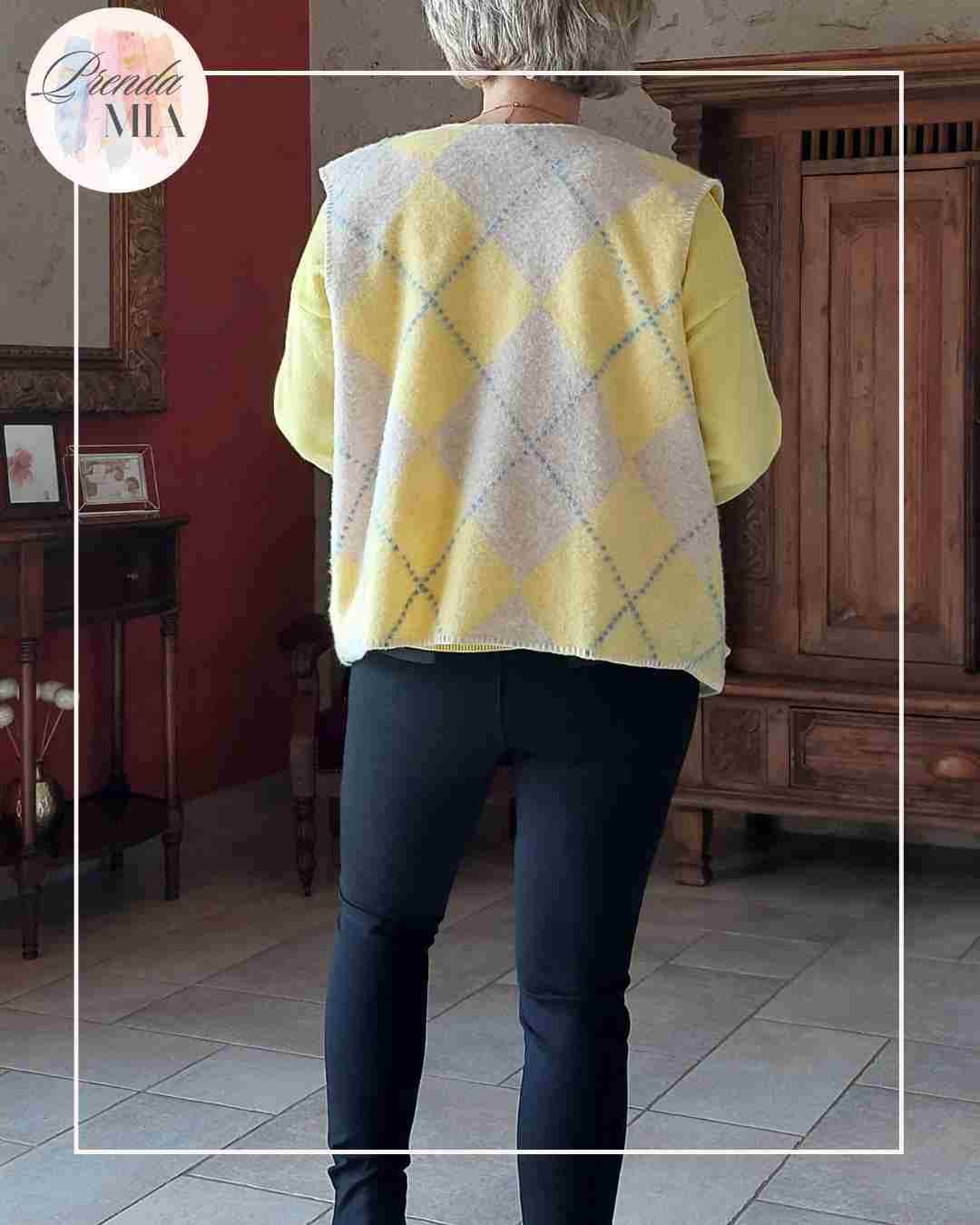 Gilet Jacquard Losanges  - Jaune & Beige