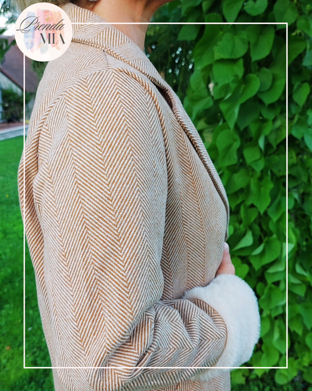 Manteau mi-long à chevrons Camel