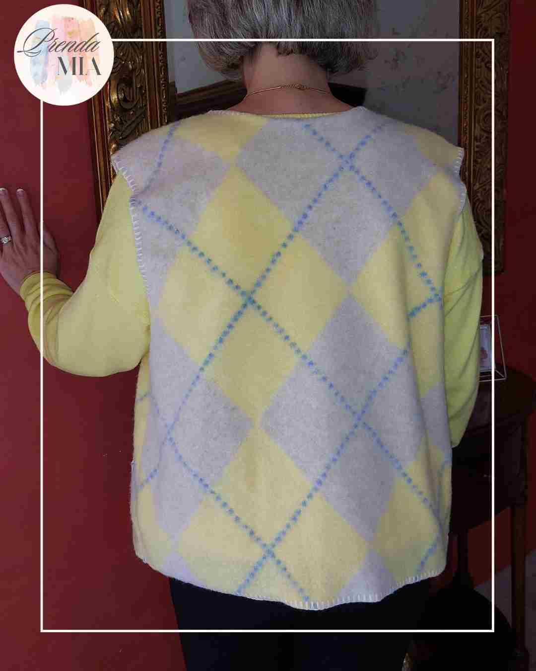 Gilet Jacquard Losanges  - Jaune & Beige